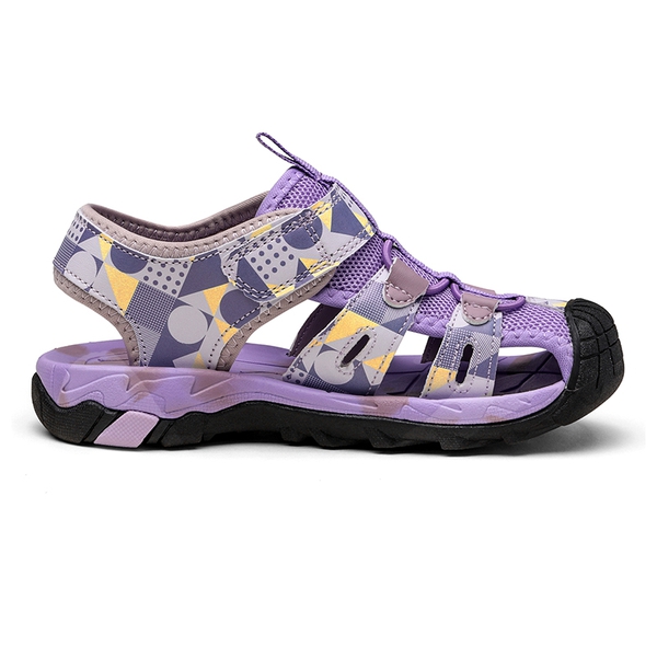 Kids Closed Toe Lightweight Athletic Sandals - PURPLE WHITE GREEN - 1